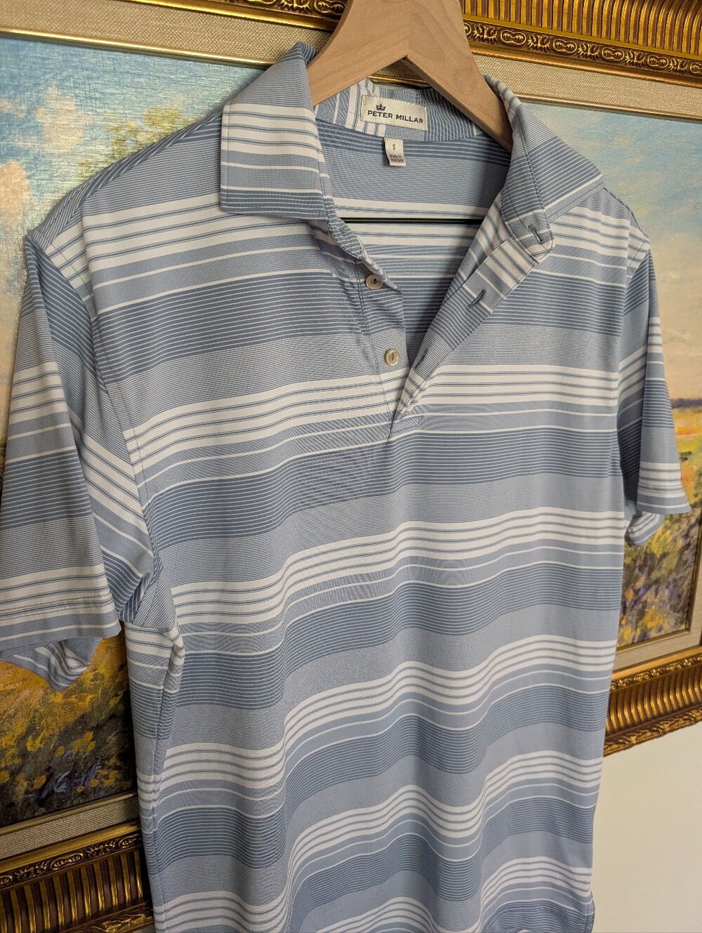 Peter Millar Men's Light Blue Stripe Polo Shirt